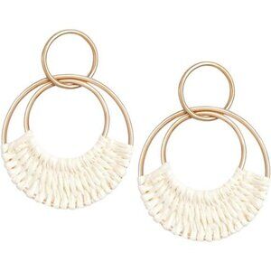 Raffia hoop earrings boho beach rattan dangle lightweight straw drop hoops